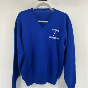 VTG 70s Kansas Neodesha Blue Streaks V Neck Sweater Adult M/L High School Logo